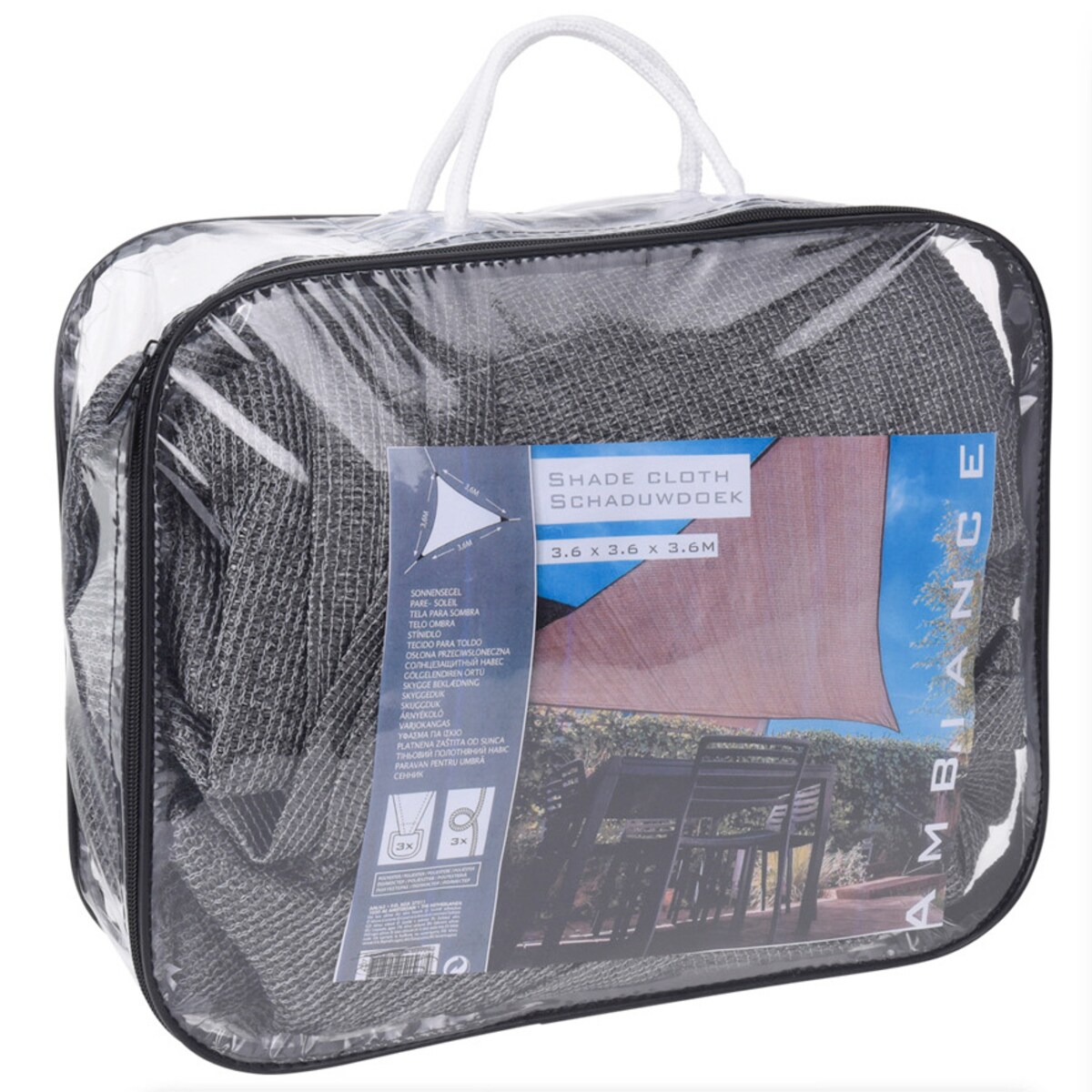 Żagiel przeciwsłoneczny trójkątny, 3,6 x 3,6 x 3,6 m