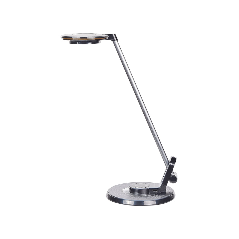 Lampa biurkowa LED metalowa z portem USB srebrno-czarna CORVUS