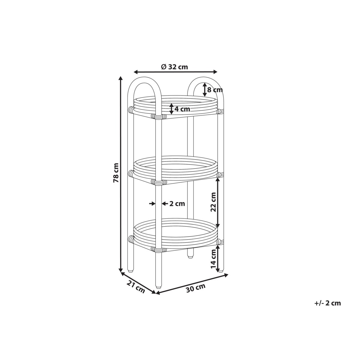 Stolik pomocniczy rattanowy 3 półki naturalny TROOLIE