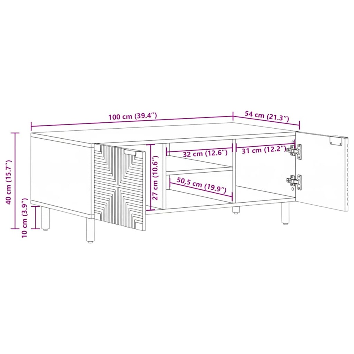 vidaXL Stolik kawowy Brązowy 100x54x40 cm Drewno lite Mango