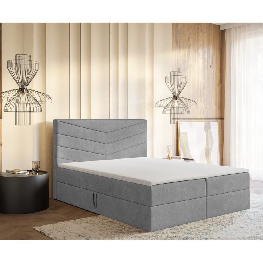 Łóżko kontynentalne G6 do sypialni 180x200 z pojemnikiem i materacem- szare