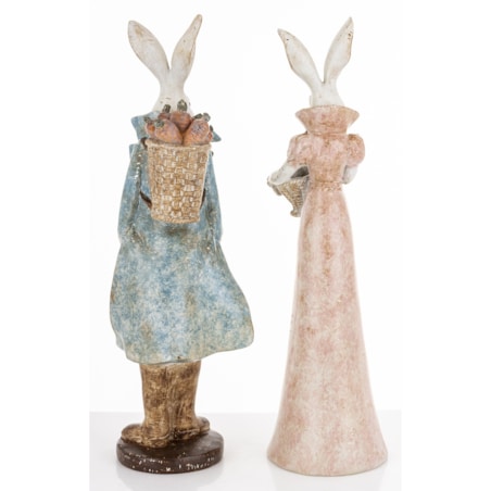 Dekoracja - para królików 37x12x11 i 36,5x10x8 cm RAFFINATO z pisankami i marchewkami
