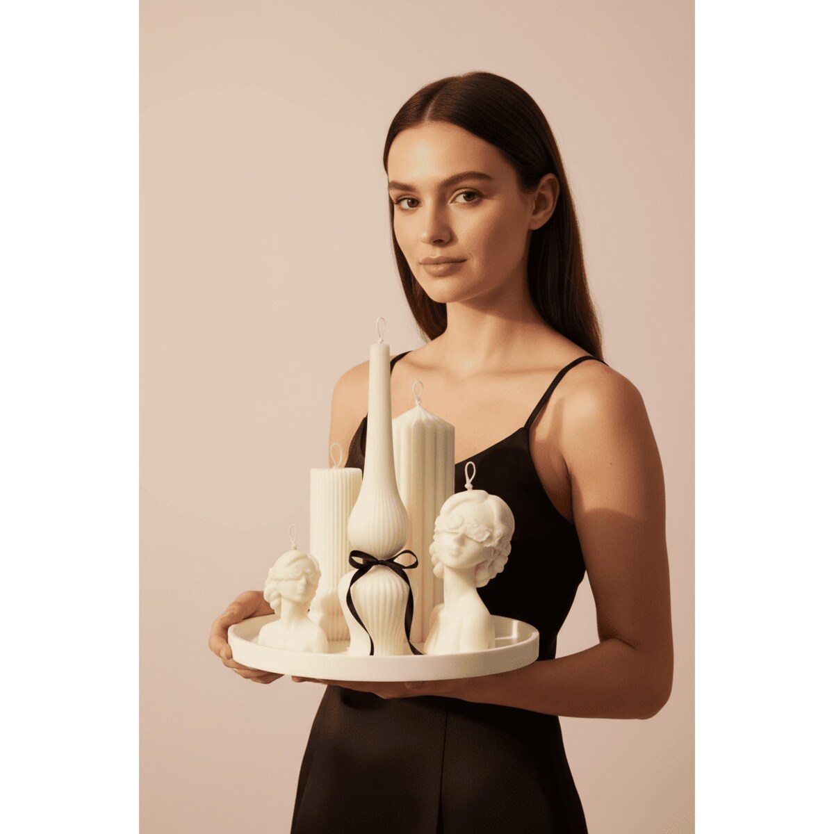 Zestaw świec sojowych Grace – eleganckie rzeźby i dekoracyjne formy na tacy + torba prezentowa GRATIS