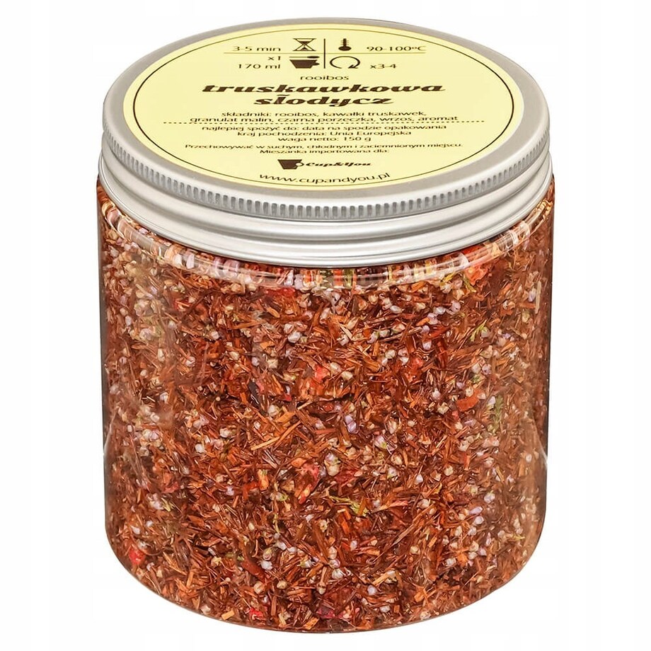 Herbata rooibos z czerwonokrzewu TRUSKAWKOWA SŁODYCZ o smaku truskawkowym - herbata liściasta sypana mieszanka napar susz - gotowa na prezent upominek
