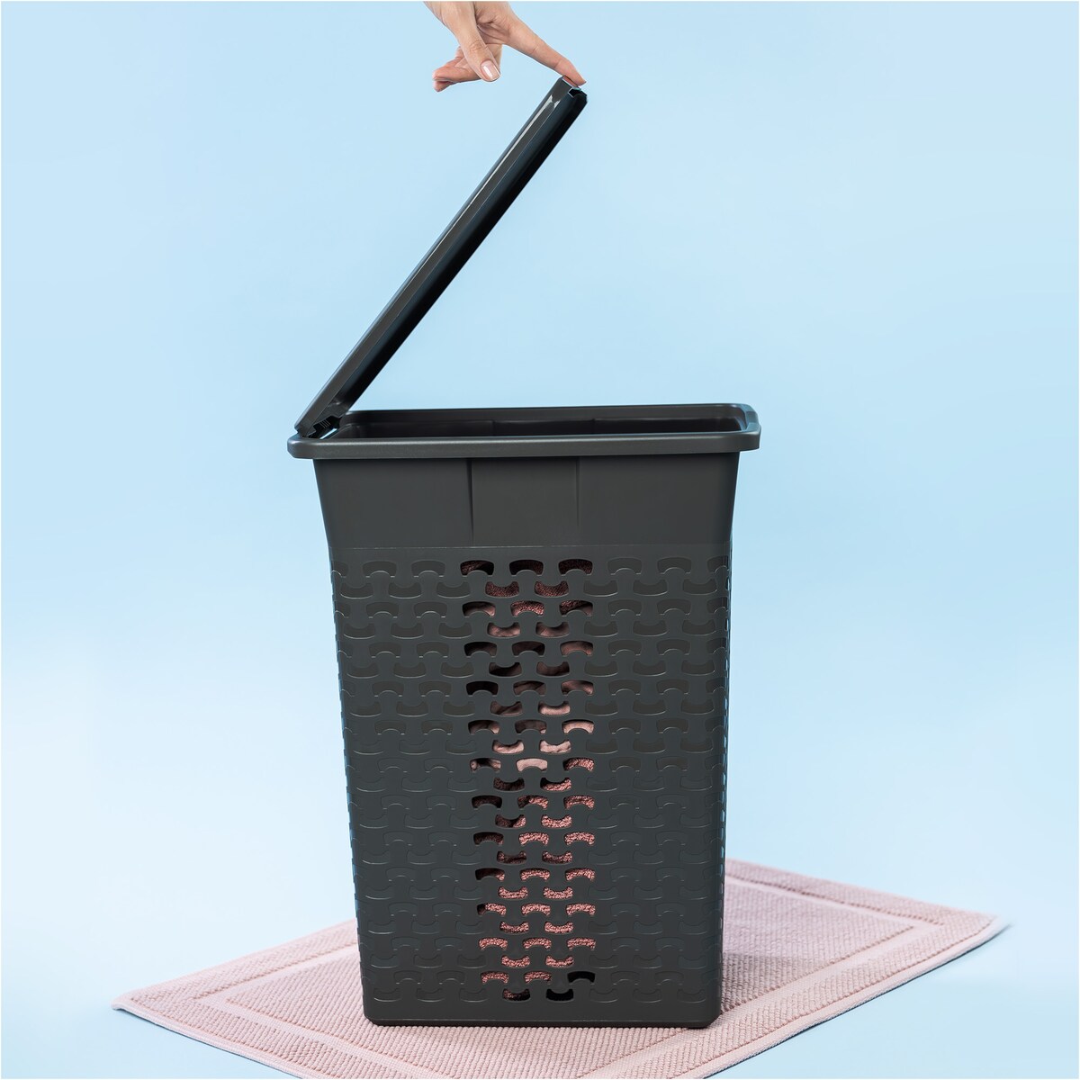 Kosz Na Pranie Bieliznę Wolnostojący Łazienkowy 35 L Szary Melanż