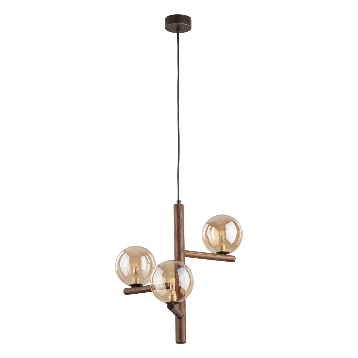 Żyrandol TK Lighting ESTERA WOOD 11095 drewniany 3xG9 regulowana wysokość bursztynowe szkło