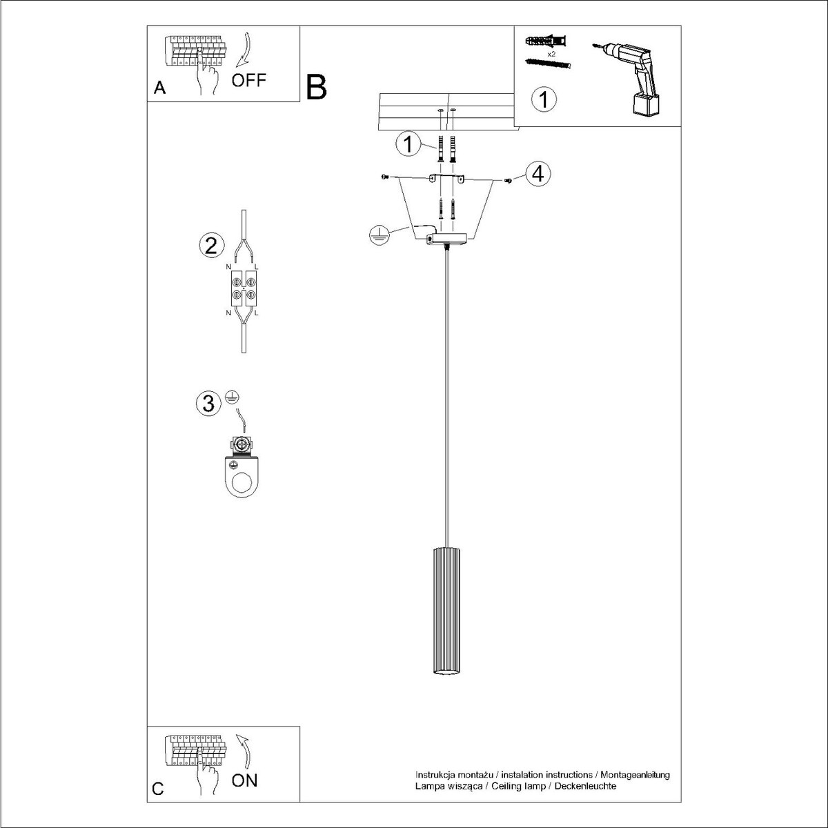 Lampa wisząca KARBON 1 burgund