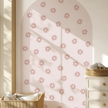 Naklejka na ścianę łuk różowy vintage - stokrotki XXL