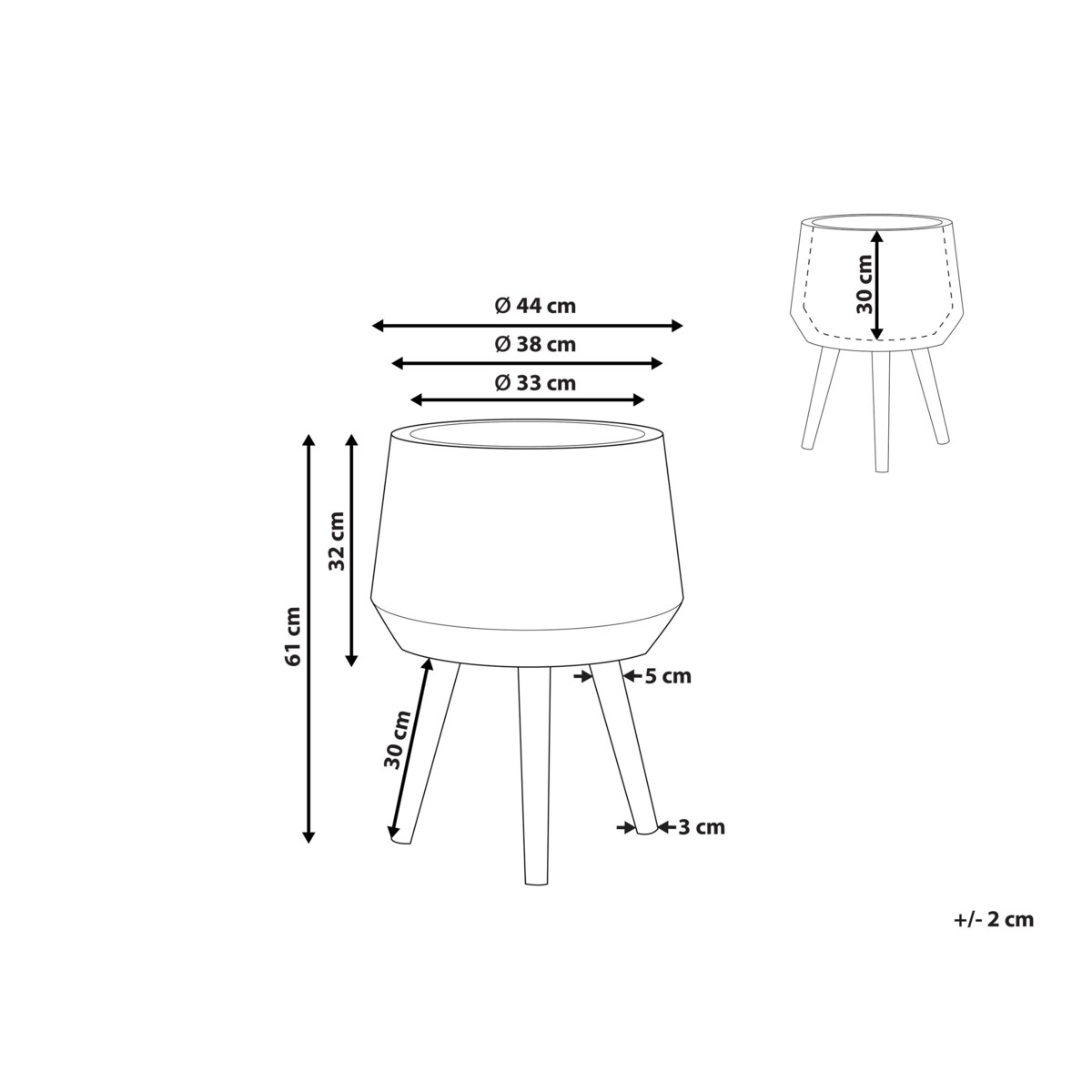 Doniczka na stojaku 44 x 44 x 61 cm jasnoszara MALAKI