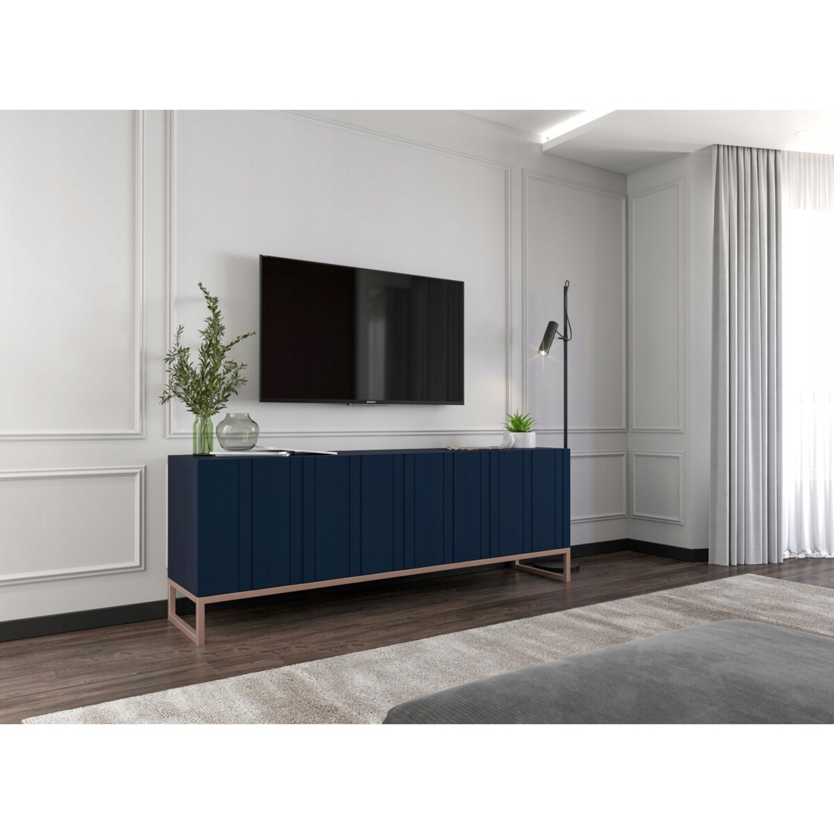 Szafka RTV Glamour Nowoczesna Komoda RTV Granatowy Mat 150 cm