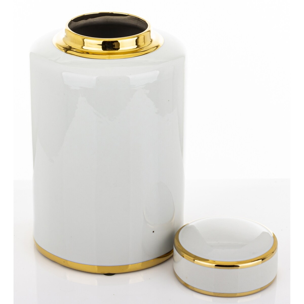 Walcowaty pojemnik ze złotą zakrętką 31,5x18x18 cm biały