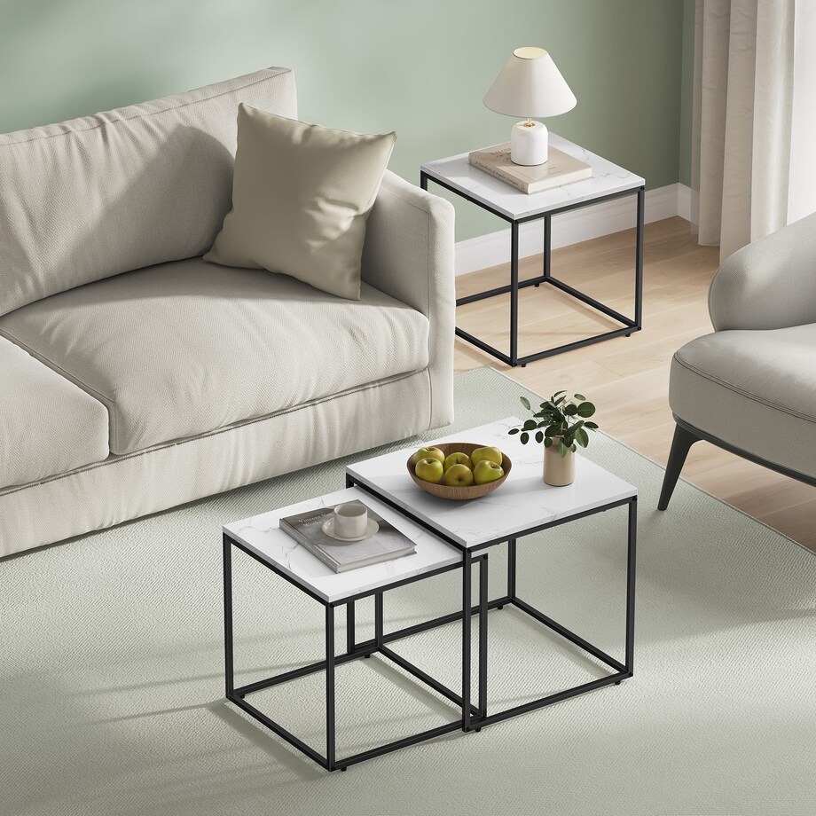 Stolik Kawowy Kwadrat 2Szt Marmur, Czarny