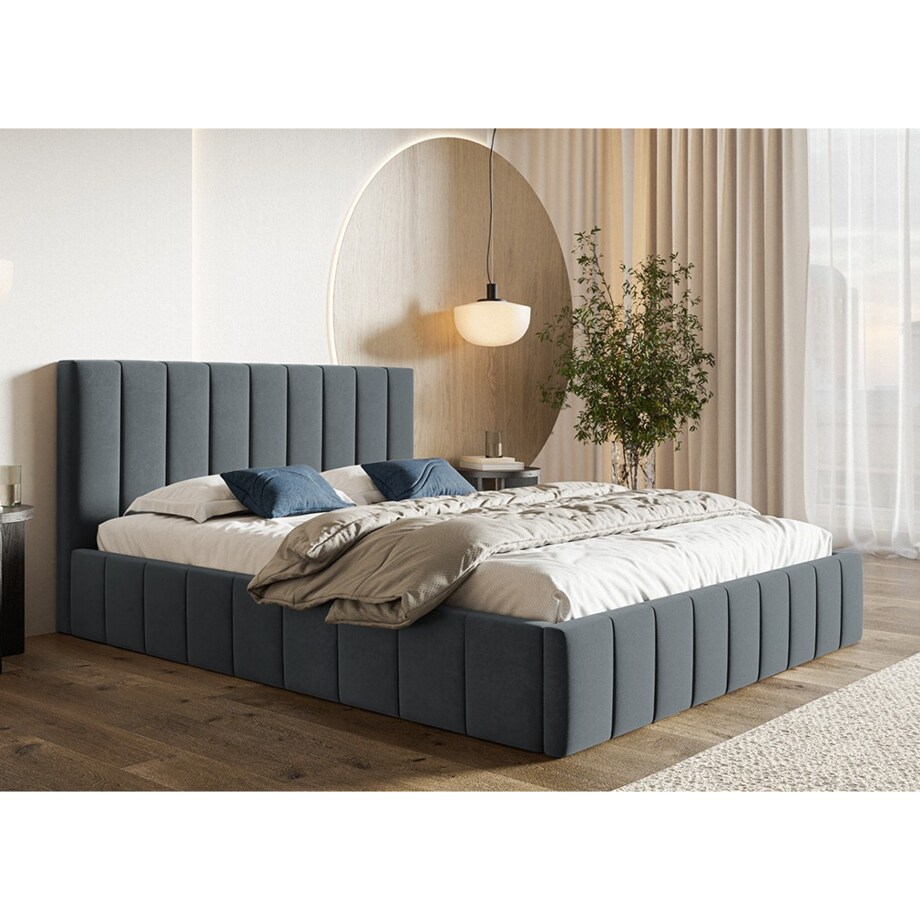 Łóżko sypialniane 160x200 OLDO 10 tapicerowane, z pojemnikiem- grafitowe