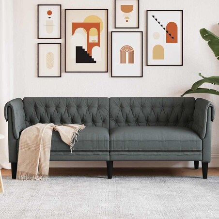 vidaXL Sofa Chesterfield, trzyosobowa, ciemnoszara, obita tkaniną