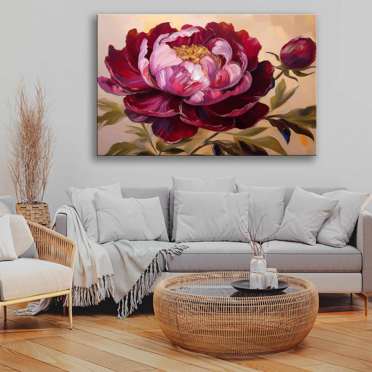 Obrazy do salonu nowoczesne Kwiat Piownia Czerwony Malowany 100x70