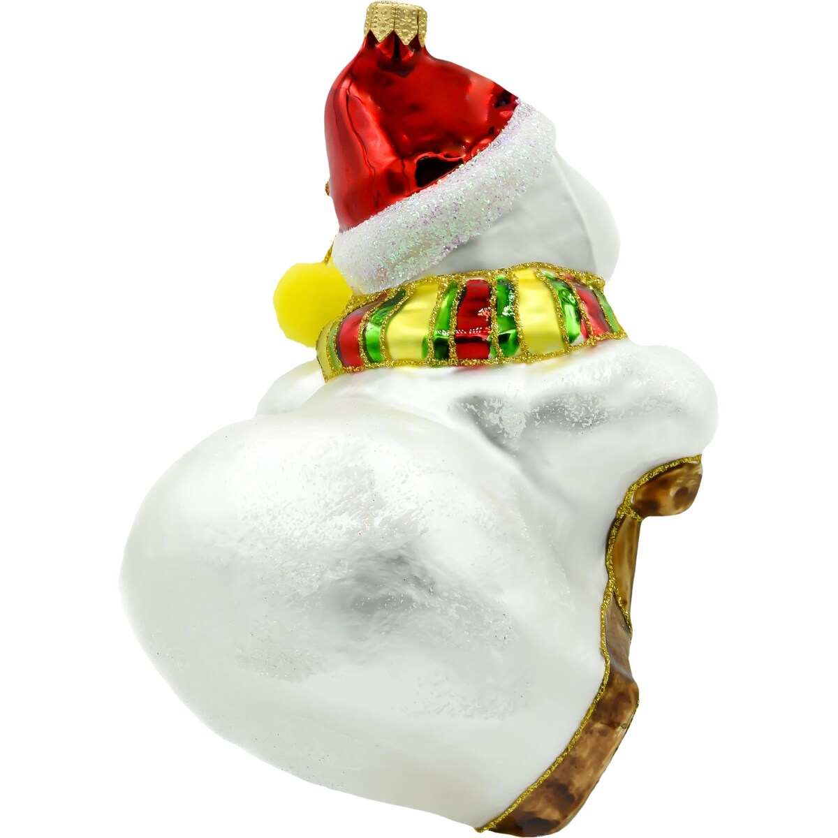 Bombka choinkowa: Duży wesoły bałwanek z szalikiem i pomponami