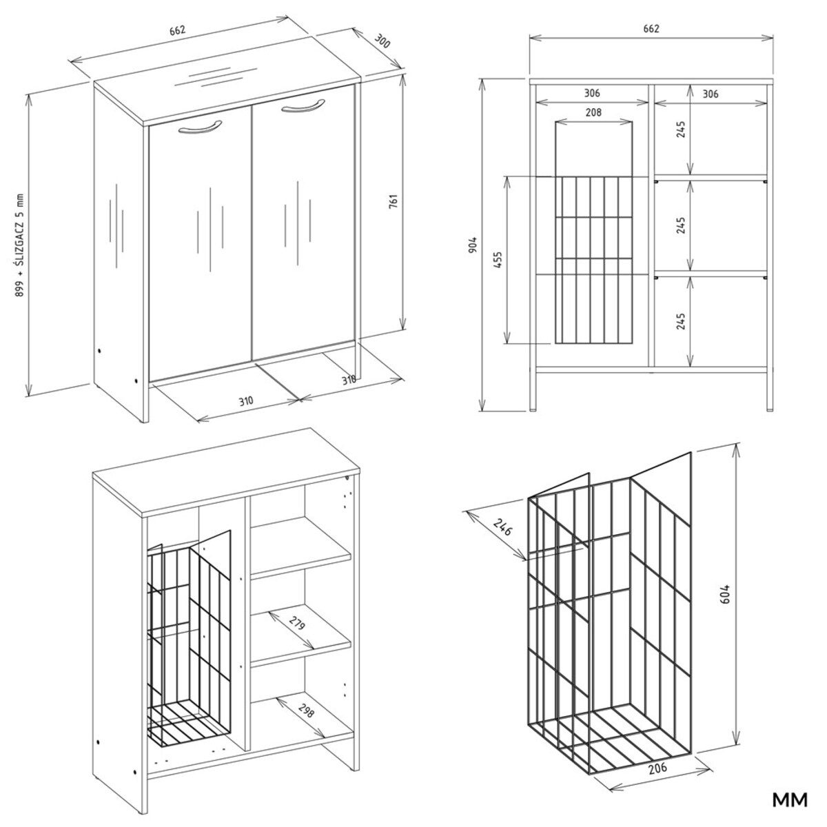 Szafka Łazienkowa NINA 1K1D BIAŁA Regał Słupek 1 Kosz Na Pranie 3 Półki Do Łazienki