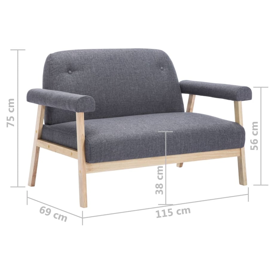 vidaXL Sofa 2-osobowa tapicerowana materiałem, ciemnoszara