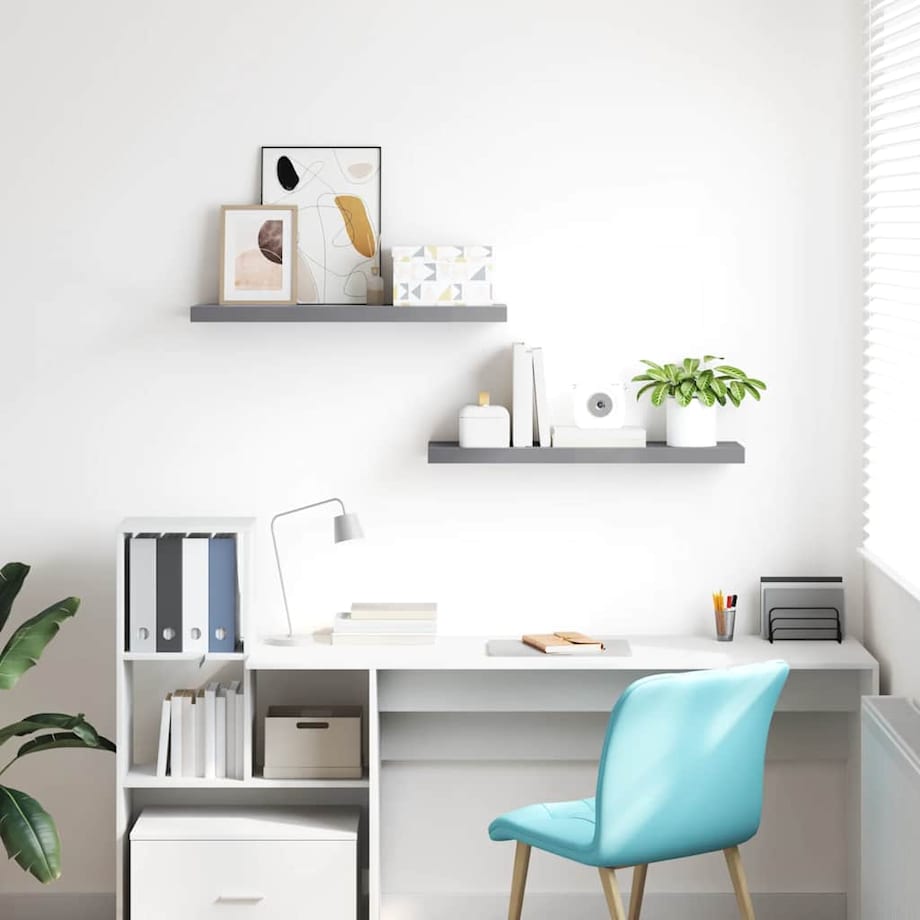 vidaXL Półki ścienne, 2 szt, szare, 80 x 23,5 x 3,8 cm, MDF