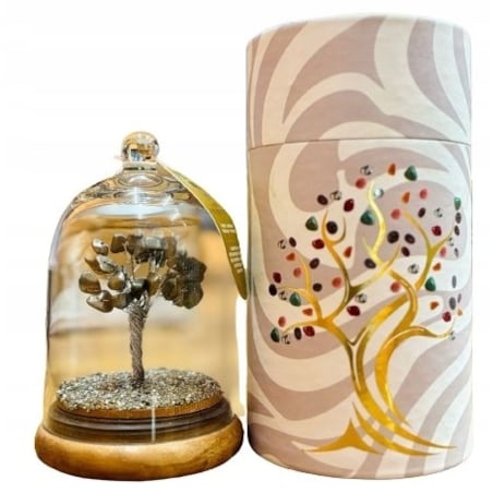 Drzewko KAMIENI z PIRYTU amulet talizman na szczęście w Szklanej Kopule box