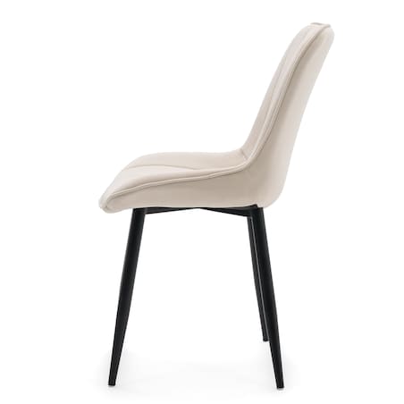 Krzesło tapicerowane welurowe ELVA beżowe jasne na czarnych nogach