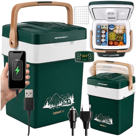 Lodówka turystyczna samochodowa Berdsen Icemax 29L zielona 12V/230V USB funkcja grzania