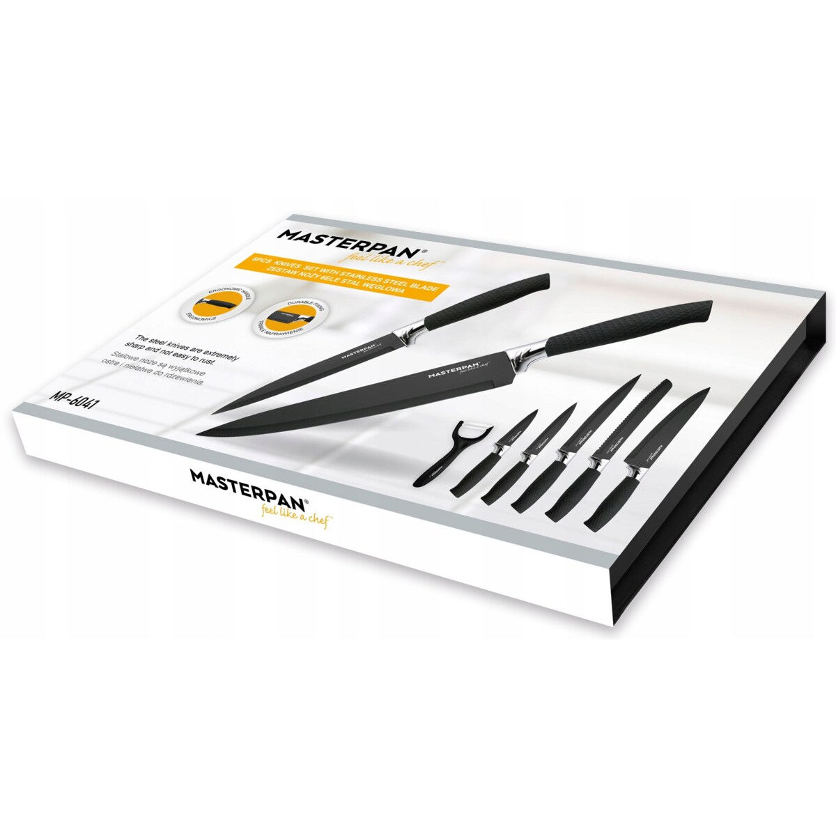 Zestaw Komplet Noży Kuchennych Czarne W Pudełku 6 El. Obieraczka Ostre