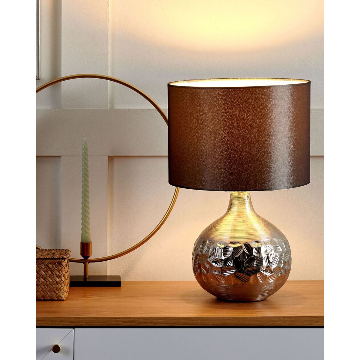 Lampka nocna porcelanowa srebrna YAKIMA