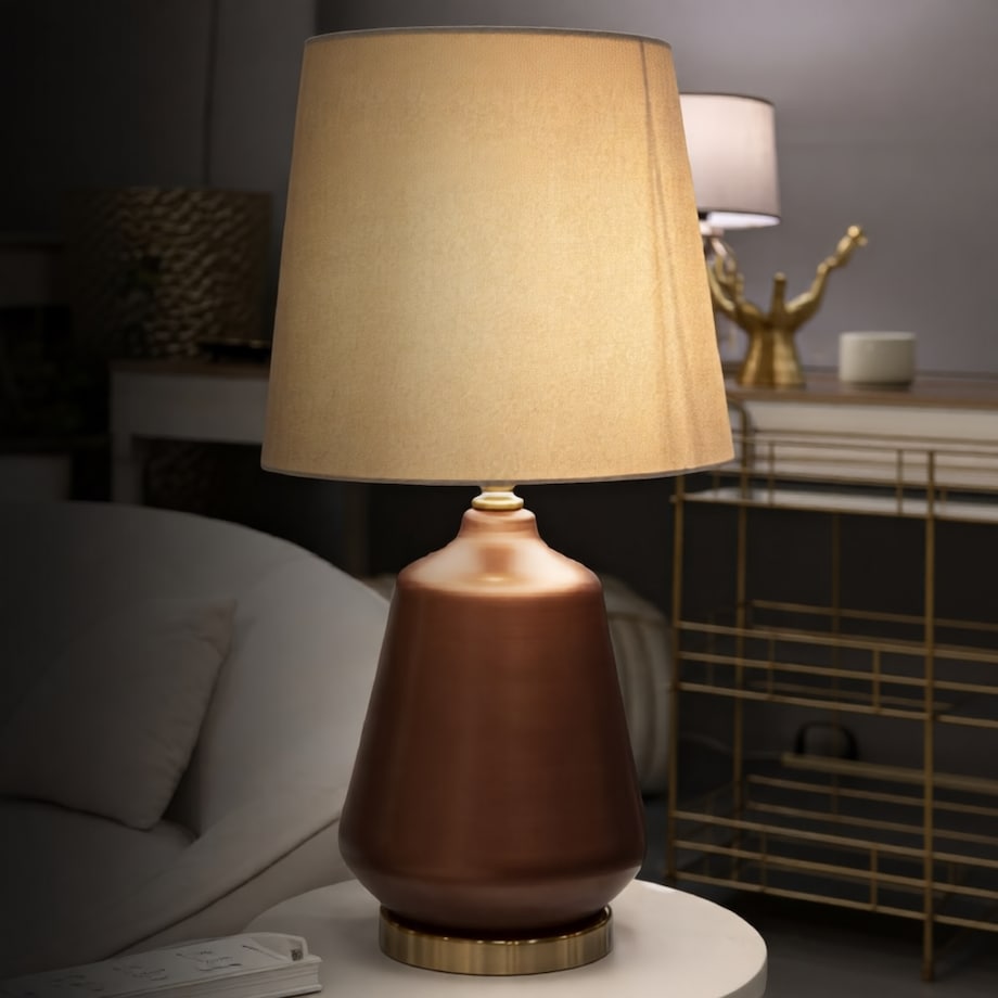 Lampa stołowa Rosenthal - C, kolor brązowy i złoty, szkło i żelazo, 35,5 x 35,5 x 65 cm, 1 x E27, styl glamour, do salonu i sypialni, Mauro Ferretti