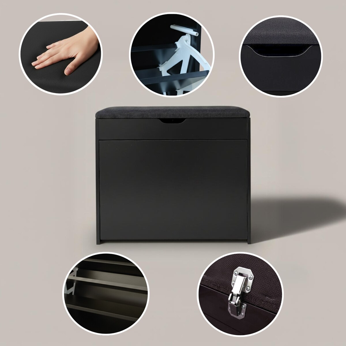 Szafka na buty z siedziskiem i wysuwanymi półkami VAULT, 57 x 30 x 53 cm