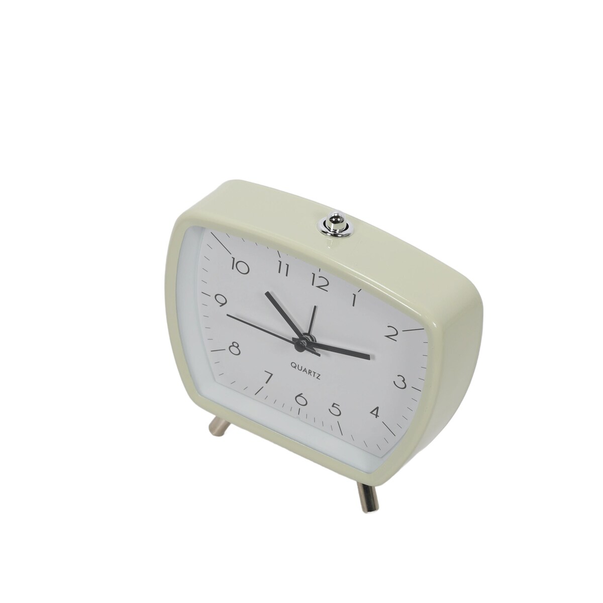 Zegar budzik retro CATHY, 14 x 14 cm, na baterie, kolor musztardowy, metal