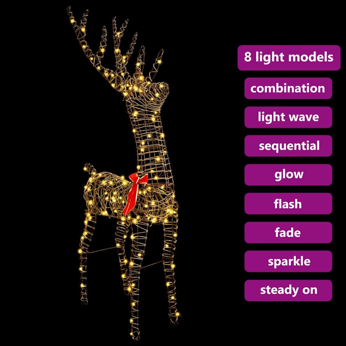 vidaXL 3D Renifer z 140 diodami LED Ciepła biel 128 cm rattan