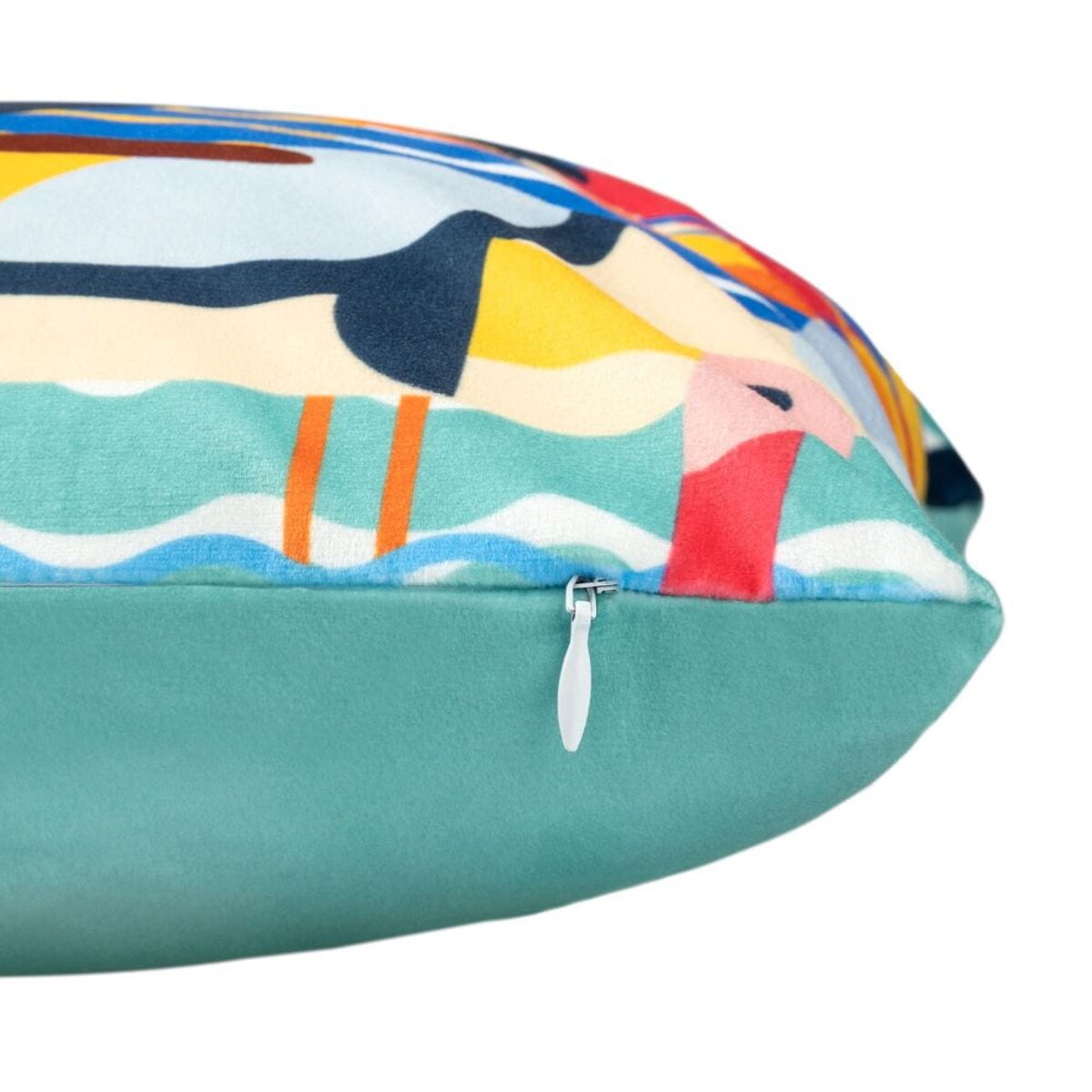 Poszewka dekoracyjna 43x43 zielona w kolorowe ptaki