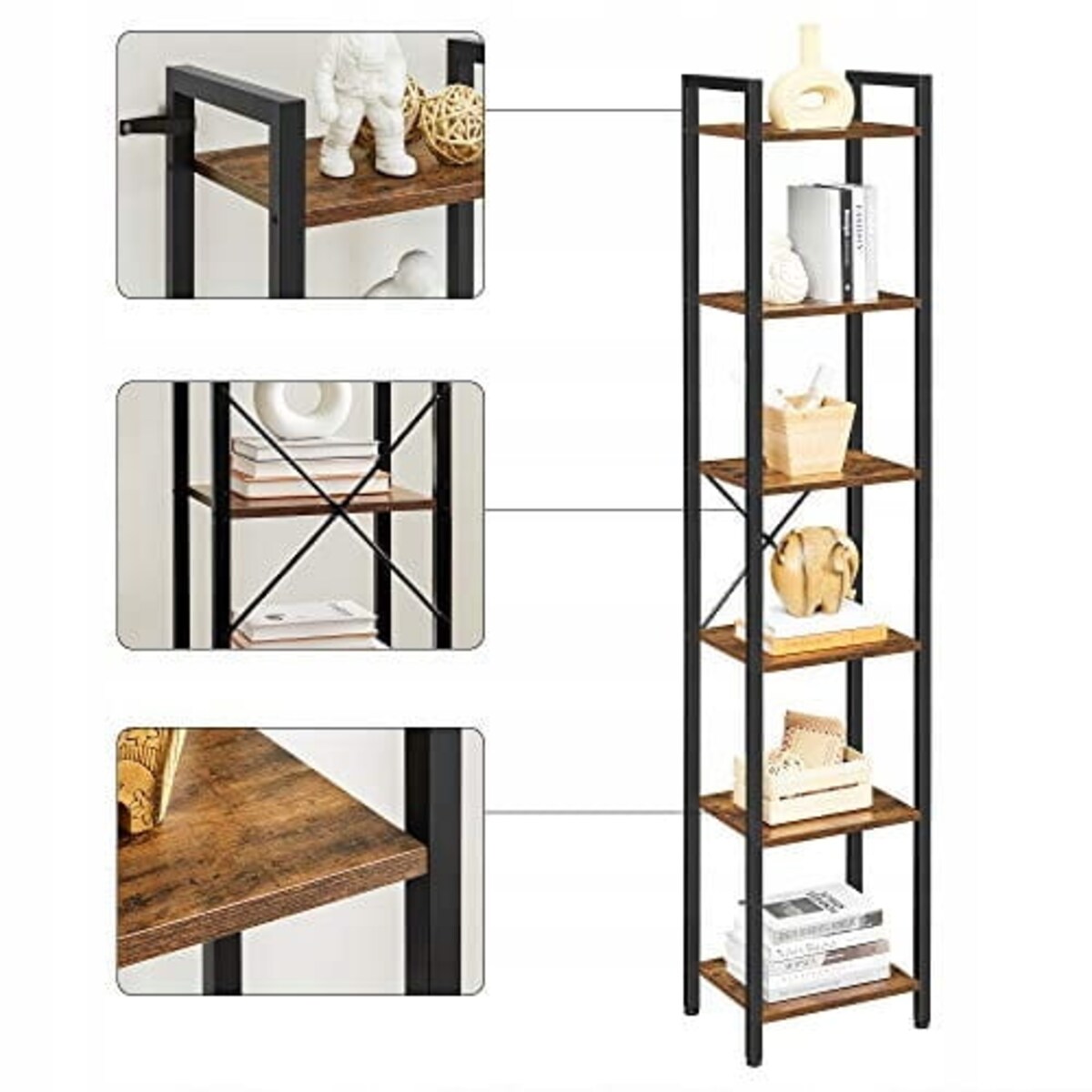 Regał 40X30X187,5 Cm Rustykalny Brąz, Czarny