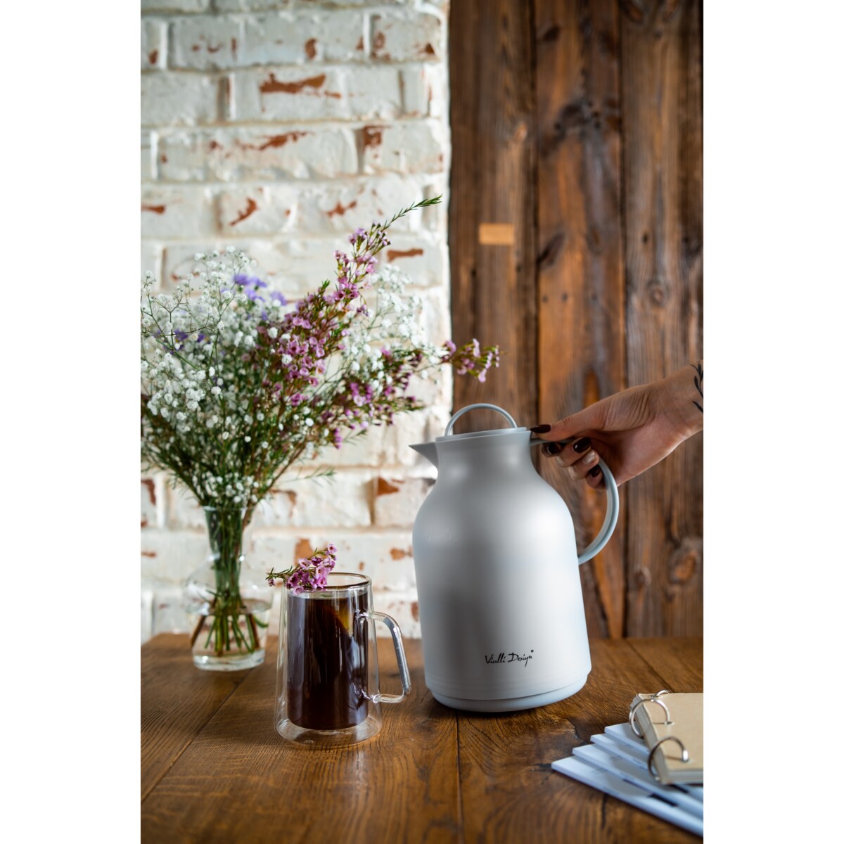 Termos z wkładem szklanym 1L AMO szary 27787