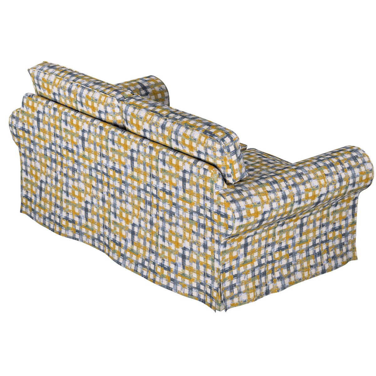Pokrowiec na sofę Ektorp 2-osobową, nierozkładaną, niebiesko-żółta krata na kremowym tle, 173 x 83 x 73 cm, Cosy Home