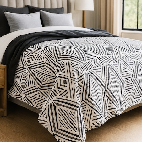 Narzuta pikowana Tarik 170x210 biało-czarna, drukowana