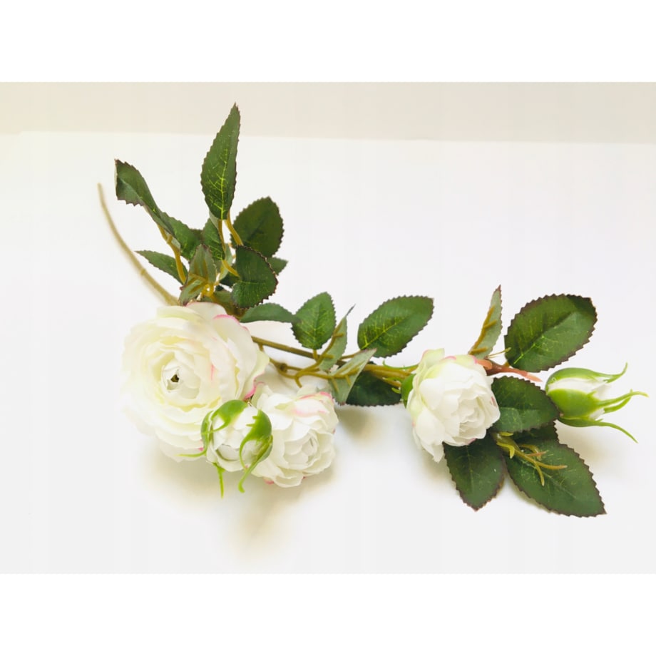 GAŁĄZKA RÓŻA BIAŁA stroika do bukietu sztuczna DEKORACJI pączki liście
