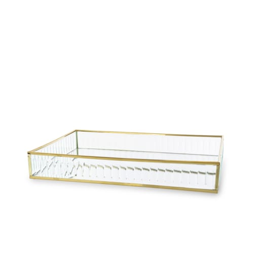 Taca metalowa złota ryflowane szkło 4,5x30x20 cm