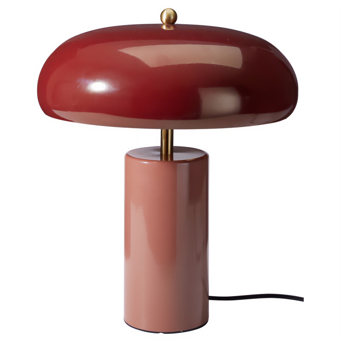Lampa stołowa metalowa z okrągłym kloszem, 26 x 21 x 39 cm, na baterie, kolor bordowy