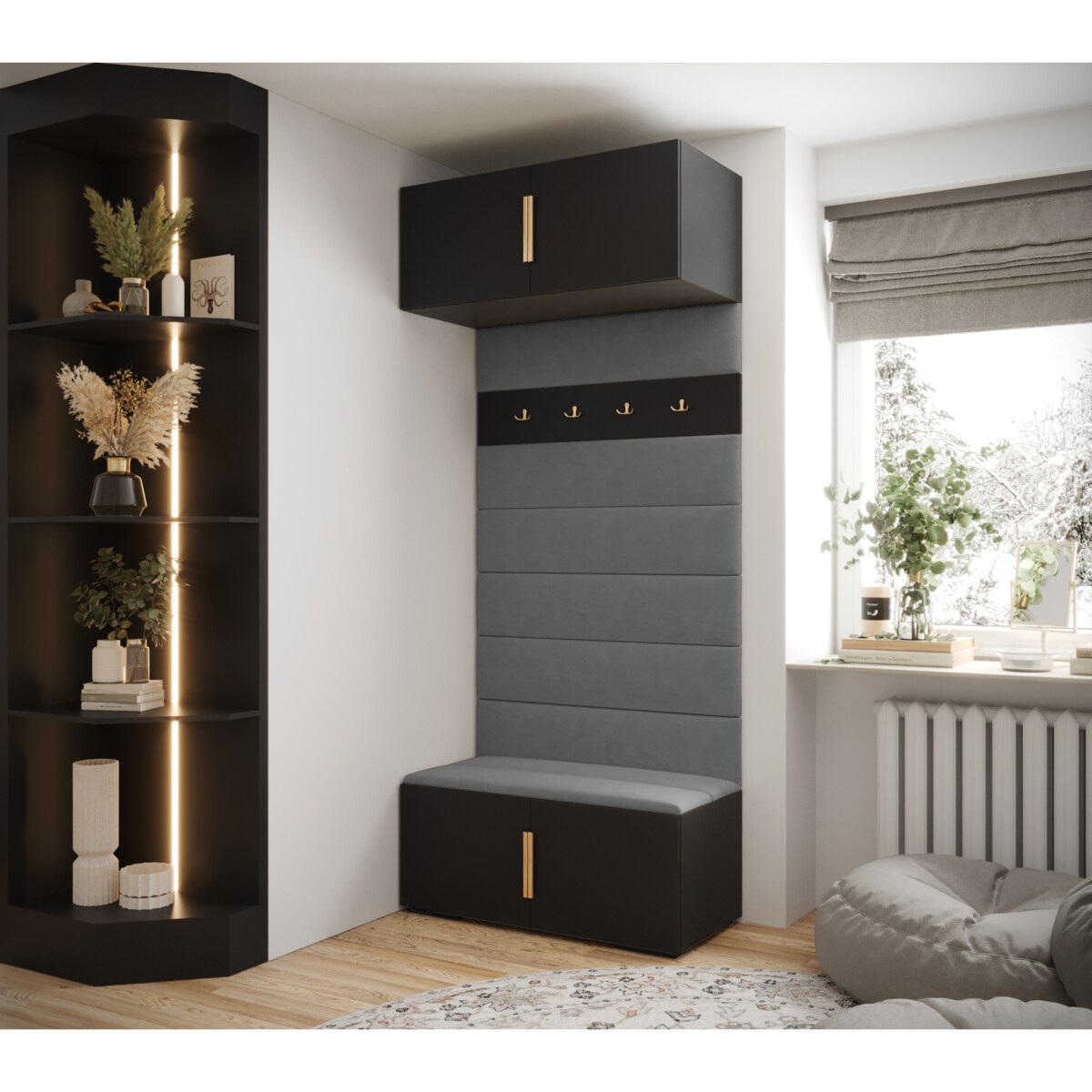 Garderoba do przedpokoju INOVA 1 czarny+złoty+manila16