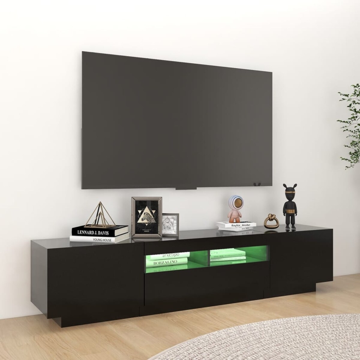 vidaXL Szafka pod TV z oświetleniem LED, czarna, 180x35x40 cm