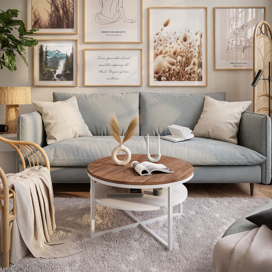 Stolik kawowy CIRI-X z półką biały dąb stirling