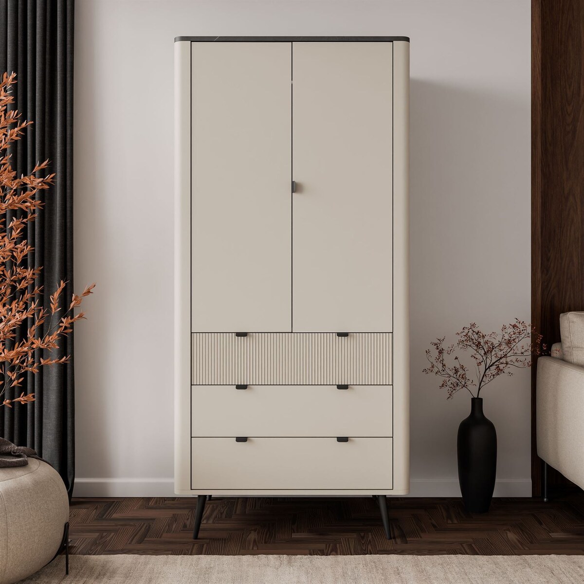 Dwudrzwiowa szafa AUTUMN 2D3S z szufladami, kaszmir / szary kamień