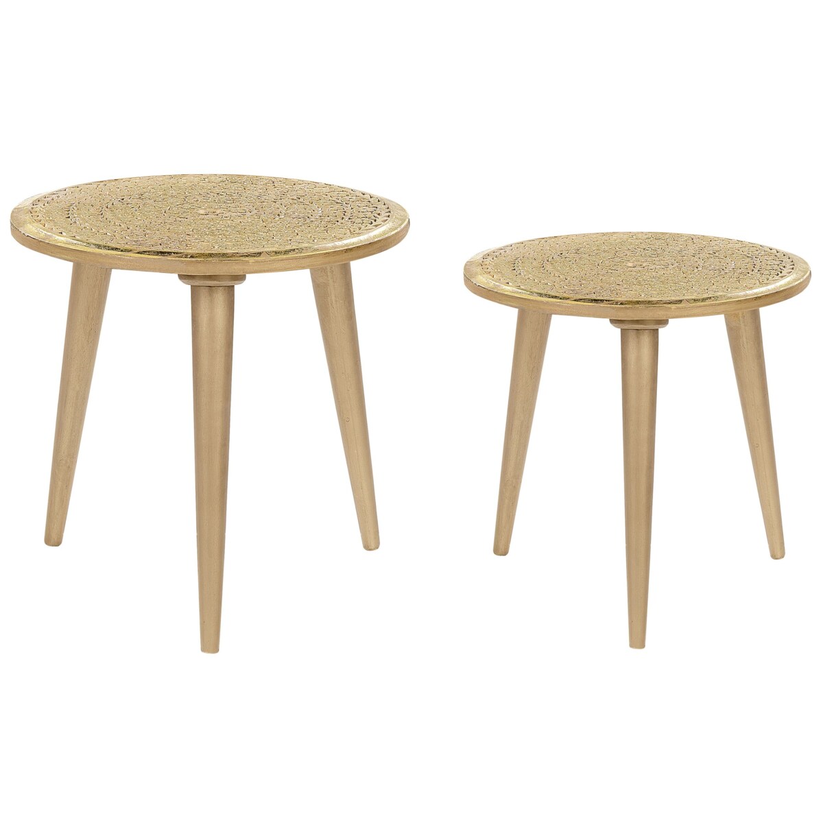Zestaw 2 stolików pomocniczych drewno mango złoty NARRA
