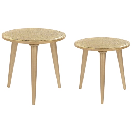 Zestaw 2 stolików pomocniczych drewno mango złoty NARRA