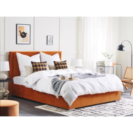 Łóżko z pojemnikiem welurowe 180 x 200 cm pomarańczowe ROUEN