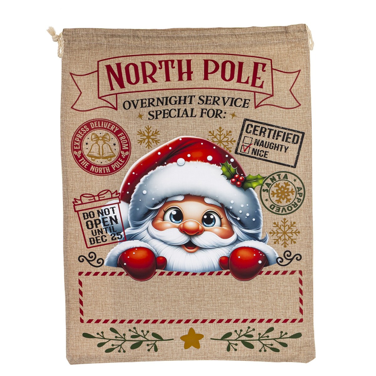 Worek świąteczny na prezenty 65x48,5x1 cm NORTH POLE-2 Mikołaj