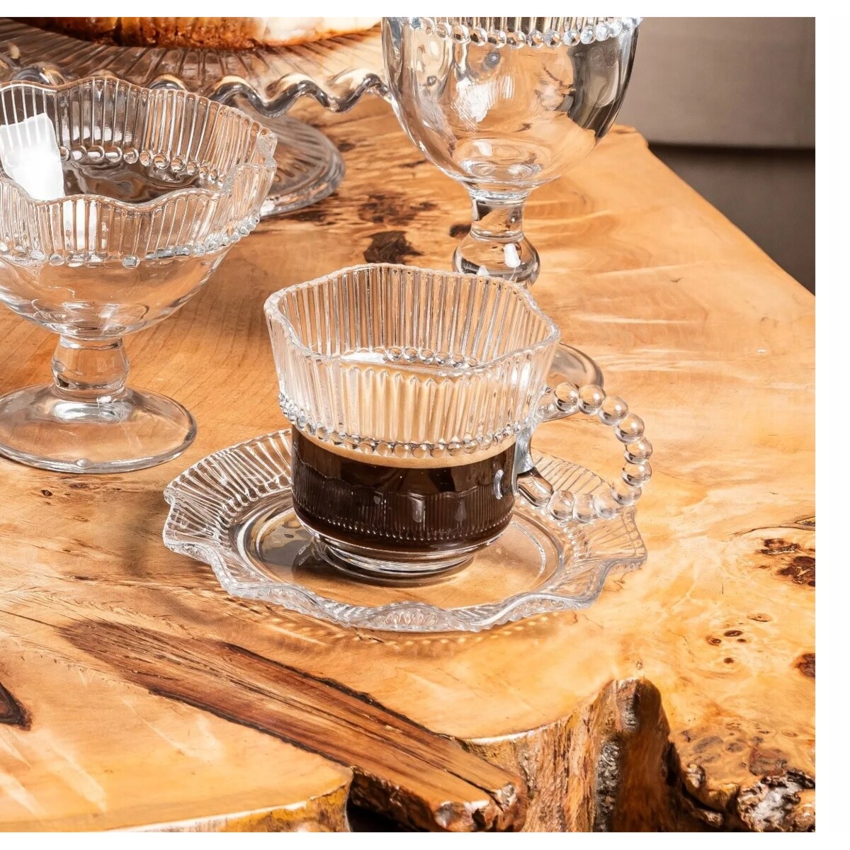 KOMPLET Filiżanka do kawy herbaty ze spodkiem szklana 6x 200 ml WZOREK