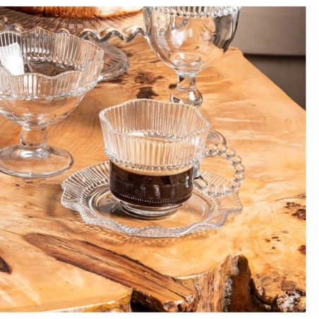 KOMPLET Filiżanka do kawy herbaty ze spodkiem szklana 6x 200 ml WZOREK